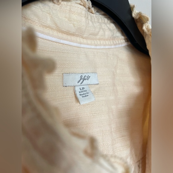 J. Jill Pastel Yellow Ruffled Mandarin Jacket 100% Cotton Size Petite Large PL - Picture 2 of 11